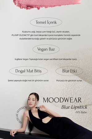 Pürüzsüz Görünüm Sunan Kadifemsi Ruj MUZIGAE MANSION Moodwear Blur Lipstick (005 Babe)