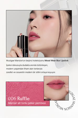 Pürüzsüz Görünüm Sunan Kadifemsi Ruj MUZIGAE MANSION Moodwear Blur Lipstick (006 Ruffle)