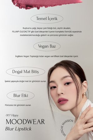 Pürüzsüz Görünüm Sunan Kadifemsi Ruj MUZIGAE MANSION Moodwear Blur Lipstick (007 Hippy)