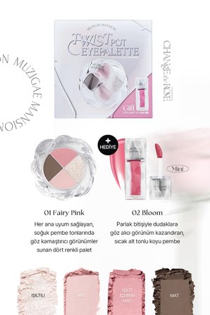 4'lü Far Paleti + Mini Boy Icy Glow (Set) MUZIGAE MANSION Twist Pot Eye Palette (01 Fairy Pink)