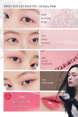 4'lü Far Paleti + Mini Boy Icy Glow (Set) MUZIGAE MANSION Twist Pot Eye Palette (01 Fairy Pink)