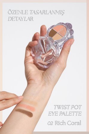 4'lü Far Paleti + Mini Boy Icy Glow (Set) MUZIGAE MANSION Twist Pot Eye Palette (02 Rich Coral)