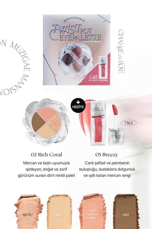 4'lü Far Paleti + Mini Boy Icy Glow (Set) MUZIGAE MANSION Twist Pot Eye Palette (02 Rich Coral)