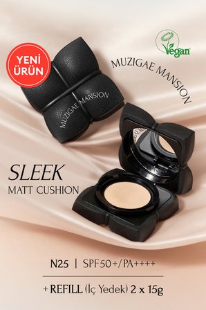 Kapatıcı, Mat Bitişli Cushion + Refill MUZIGAE MANSION Sleek Matt Cushion Set (No.25) SPF50+/PA++++