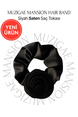 Gül Detaylı Siyah Saten Saç Tokası MUZIGAE MANSION Hair Band