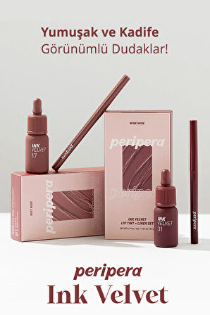 Kadife Görünümlü Tint ve Dudak Kalemi Peripera Ink Velvet + Lip Liner Set (001 Rosy Nude)