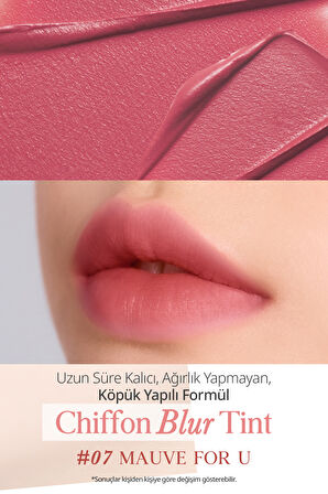 Pürüzsüz ve Kadifemsi Dokulu, Doğal Görünüm Sunan Tint Clio Chiffon Blur Tint (07 Mauve For U)