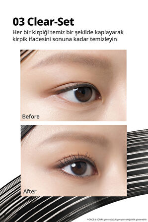 Topaklanma Yapmayan Gün Boyu Kalıcı Maskara Peripera Ink Black Cara Choigosim (03 Clear-Set Curling)