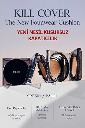 Kalıcı Kapatıcılık Sunan Cushion Clio Kill Cover The New Founwear Cushion+Refill(1.5Fair)SPF50+PA+++