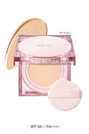 Yoğun Nem ve Işıltı Veren Cushion Clio Kill Cover Mesh Glow Cushion+Refill (4 Ginger) Spf50+PA++++