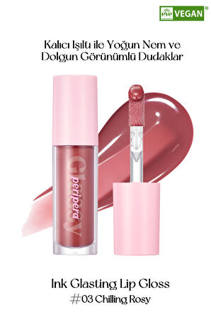 Dudaklara Dolgun, Pürüzsüz Işıltı Sunan Gloss Peripera Ink Glasting Lip Gloss (3 Chilling Rosy)