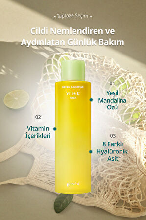 Cilde Aydınlık ve Pürüzsüz Bir Görünüm Sunan Leke Karşıtı Tonik GOODAL Green Tangerine Vita C Toner