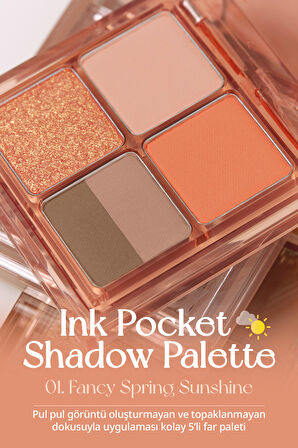 Mat, Parıltılı Tonlarda 5'li Far Paleti Peripera Ink Pocket Shadow Palette(01 Fancy Spring Sunshine)