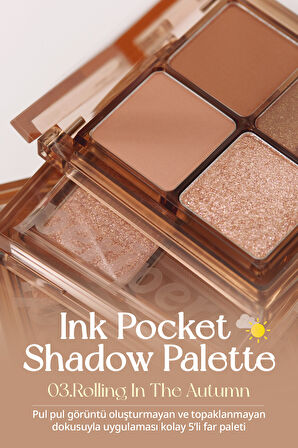 Mat, Parıltılı Tonlarda 5'li Far Paleti Peripera Ink Pocket Shadow Palette (03 Rolling in The Autum)