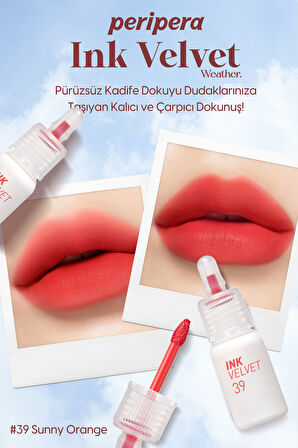 Yüksek Pigmentli, Kadife Görünümlü, Gün Boyu Kalıcı Tint Peripera Ink Velvet (39 Sunny Orange)