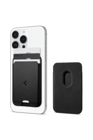 Spigen Apple MagSafe iPhone 15 / iPhone 14 / iPhone 13 / iPhone 12 Serisi için 3 Kart Hazneli Cüzdan Valentinus Black - TEŞHİR