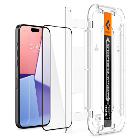 iPhone 15 Pro Max Ekran Koruyucu Kolay Kurulum, Spigen GLAS.tR EZ Fit Full Cover Black (2 Adet)