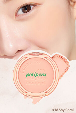 Pastel Tonlarda Sebum Dengeleyici Toz Allık Peripera Pure Blushed Sunshine Cheek (18 Shy Coral)