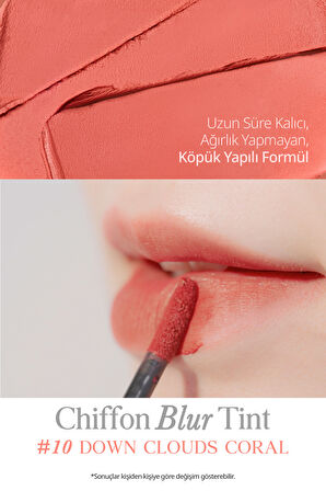 Pürüzsüz ve Kadifemsi Dokulu, Doğal Görünüm Sunan Tint Clio Chiffon Blur Tint (10 Dawn Clouds Coral)