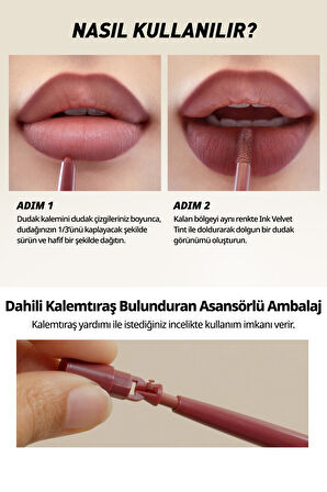 Kadife Bitiş Sunan, Yoğun Pigmentli Dudak Kalemi Peripera Ink Velvet Lip Liner (01 Rosy Nude)