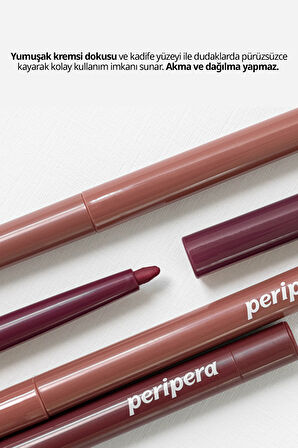 Kadife Bitiş Sunan, Yoğun Pigmentli Dudak Kalemi Peripera Ink Velvet Lip Liner (02 Wine Nude)