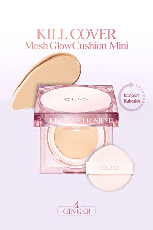 Yoğun Nem ve Işıltı Veren Cushion CLIO Kill Cover Mesh Glow Cushion Mini (4 Ginger) SPF50+ PA++++