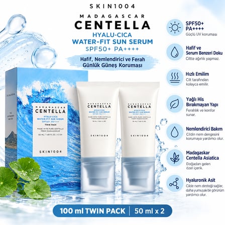 SKIN1004 Madagascar Centella Hyalu-Cica Water-Fit Sun Serum SPF50+ PA++++ 100 ml (50 ml x 2) Twin Pack Güneş Koruyucu Serum