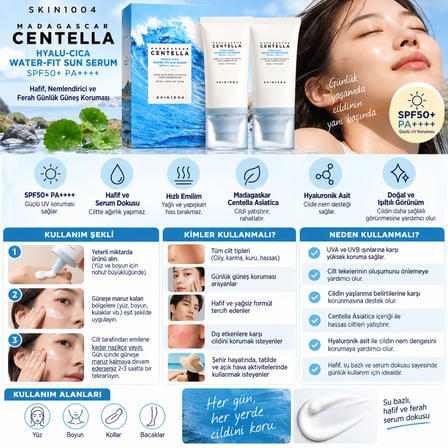 SKIN1004 Madagascar Centella Hyalu-Cica Water-Fit Sun Serum SPF50+ PA++++ 100 ml (50 ml x 2) Twin Pack Güneş Koruyucu Serum