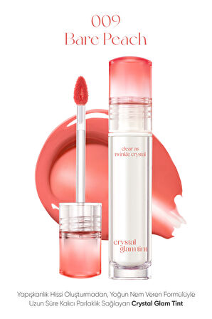 Yapışkanlık Hissi Vermeyen Yoğun Işıltılı Tint Clio Crystal Glam Tint (09 Bare Peach)