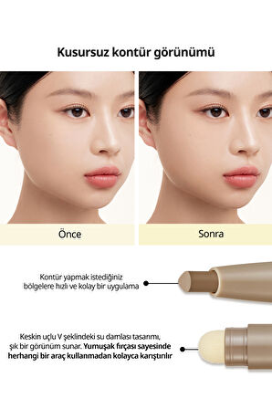 Pratik Uygulanan Çift Taraflı Kontür Stick PERIPERA V Shading Blending Stick (001 Natural Brown)