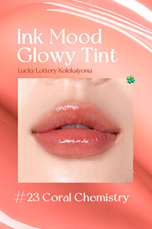 Kalıcı, Pigmentli,Parlak Bitişli Tint Peripera Ink Mood Glowy Tint(23Coral Chemistry)(Lucky Lottery)