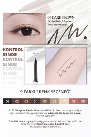 Suya Dayanıklı, İnce Uçlu Göz Kalemi CLIO Sharp So Simple Waterproof Pencil Liner (004 Dark Brown)