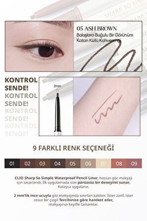 Suya Dayanıklı, İnce Uçlu Göz Kalemi CLIO Sharp So Simple Waterproof Pencil Liner (005 Ash Brown)