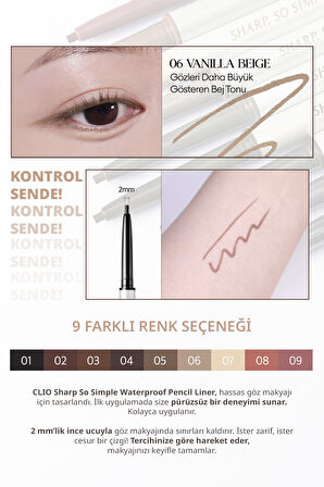 Suya Dayanıklı, İnce Uçlu Göz Kalemi CLIO Sharp So Simple Waterproof Pencil Liner(006 Vanilla Beige)