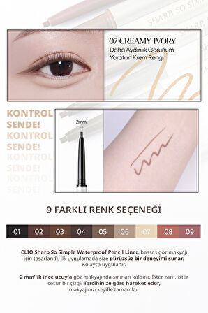 Suya Dayanıklı, İnce Uçlu Göz Kalemi CLIO Sharp So Simple Waterproof Pencil Liner (007 Creamy Ivory)