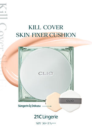 Gün Boyu Kalıcı Mat Cushion Fondöten CLIO Kill Cover Skin Fixer Cushion (21C Lingerie) SPF50+ PA+++