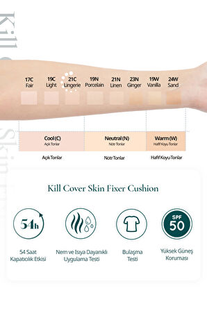 Gün Boyu Kalıcı Mat Cushion Fondöten CLIO Kill Cover Skin Fixer Cushion (21C Lingerie) SPF50+ PA+++