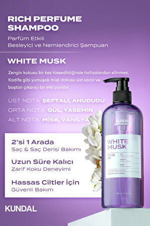 Parfüm Etkili Besleyici ve Nemlendirici Şampuan KUNDAL Rich Perfume Shampoo 500ml  (White Musk)