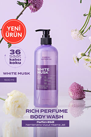 Parfüm Etkili Besleyici ve Nemlendirici Vücut Yıkama Jeli KUNDAL Rich Perfume Body Wash 500ml (White Musk) 