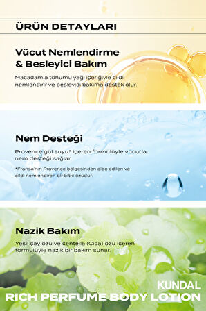 Parfüm Etkili Nemlendirici&Besleyici Vücut Losyonu KUNDAL Rich Perfume Body Lotion 200ml White Musk