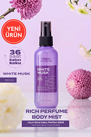 Parfüm Etkili, Nemlendirici Vücut Misti KUNDAL Rich Perfume Body Mist 100ml (White Musk)