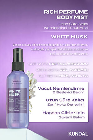 Parfüm Etkili, Nemlendirici Vücut Misti KUNDAL Rich Perfume Body Mist 100ml (White Musk)