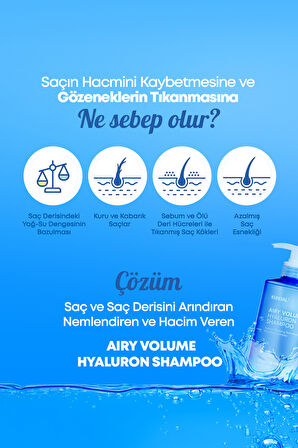 Arındıran, Nemlendiren, Hacim Veren Şampuan KUNDAL Airy Volume Hyaluron Shampoo 500ml Blossom Breeze