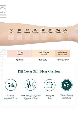 Gün Boyu Kalıcı Mat Cushion Fondöten CLIO Kill Cover Skin Fixer Cushion (21N Linen) SPF50+ PA+++