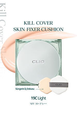 Gün Boyu Kalıcı Mat Cushion Fondöten CLIO Kill Cover Skin Fixer Cushion (19C Light) SPF50+ PA+++