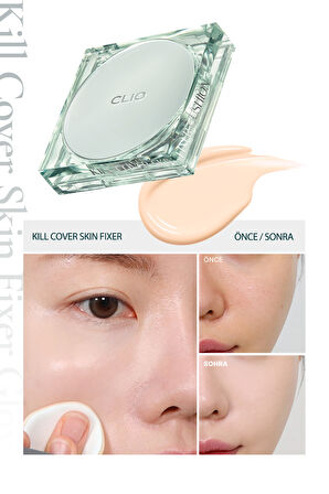 Gün Boyu Kalıcı Mat Cushion Fondöten CLIO Kill Cover Skin Fixer Cushion (19N Porcelain) SPF50+ PA+++