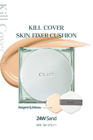 Gün Boyu Kalıcı Mat Cushion Fondöten CLIO Kill Cover Skin Fixer Cushion (24W Sand) SPF50+ PA+++