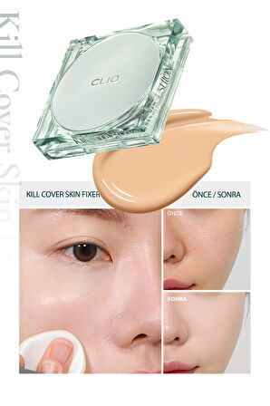 Gün Boyu Kalıcı Mat Cushion Fondöten CLIO Kill Cover Skin Fixer Cushion (24W Sand) SPF50+ PA+++