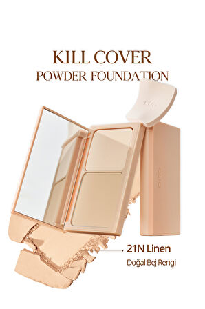 Hafif Yapılı, Pürüzsüz Mat Bitişli Pudra Fondöten CLIO Kill Cover Powder Foundation (21N Linen)