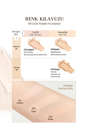 Hafif Yapılı, Pürüzsüz Mat Bitişli Pudra Fondöten CLIO Kill Cover Powder Foundation (21N Linen)